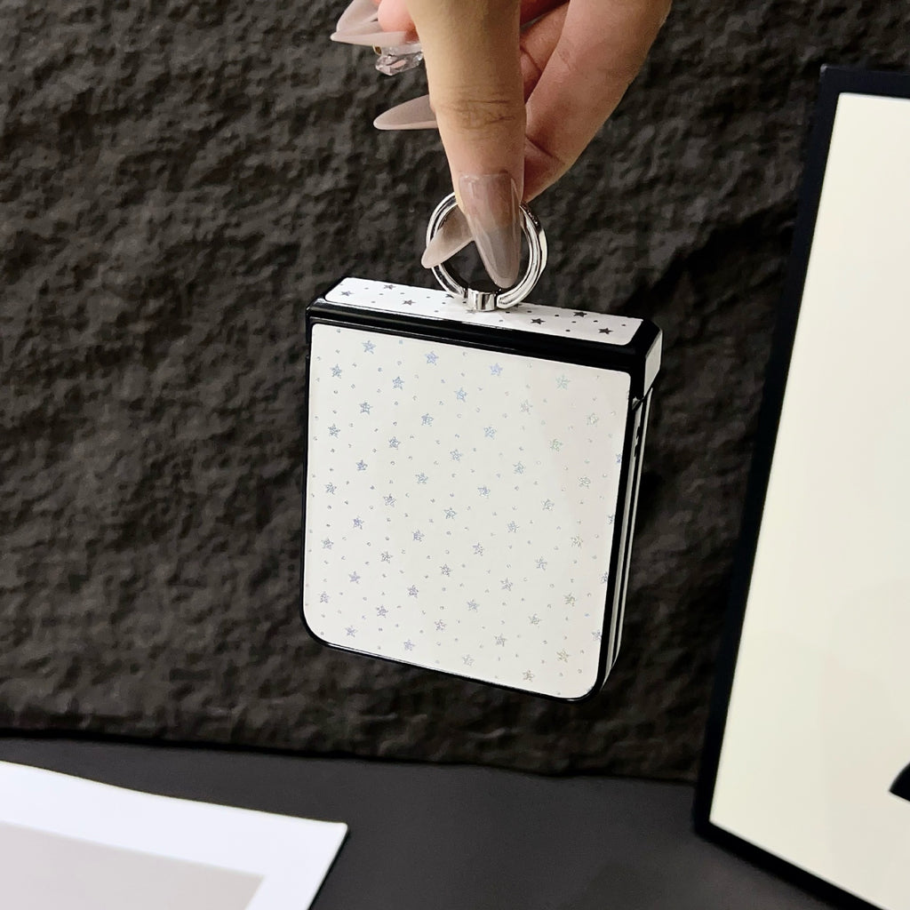 Compatible with Samsung Z Flip7 Glitter Star Ring Holder Metal Clip for Z Flip5/4 Phone Case Z Flip6 Leather Texture