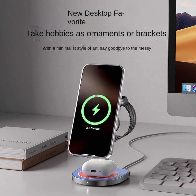 KUXIU X85 — Carregador Sem Fios Magnético 3 em 1 em Liga de Alumínio para iPhone, AirPods e Apple Watch