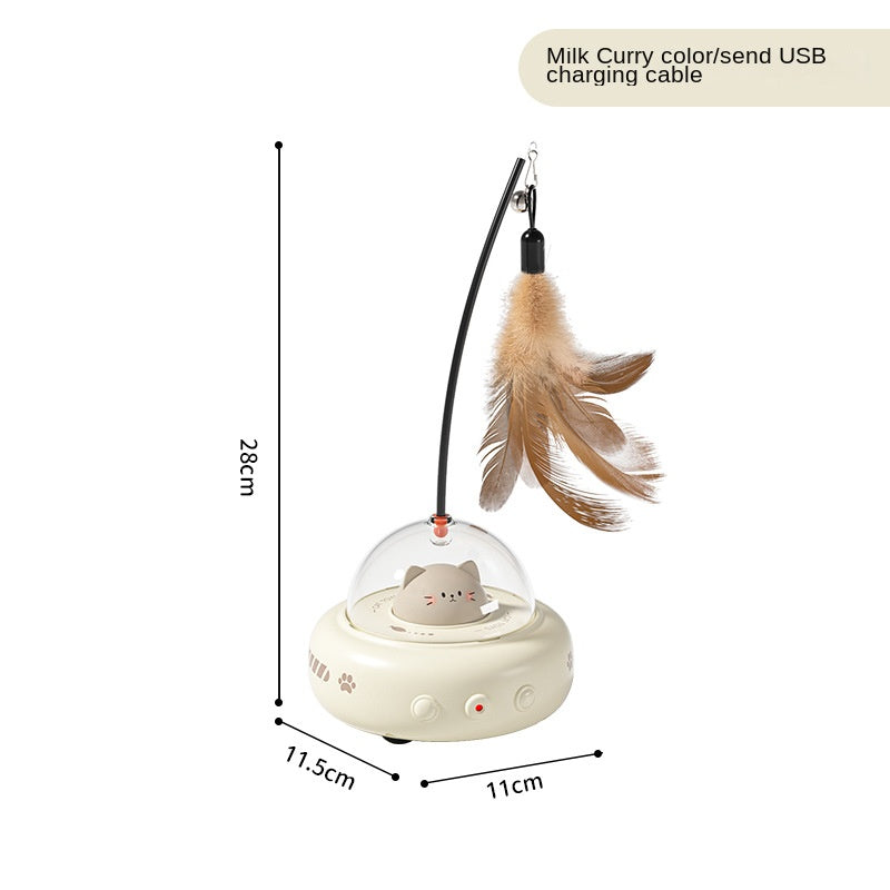Brinquedo Inteligente para Gatos UFO | Vara com Penas e Luz LED Recarregável