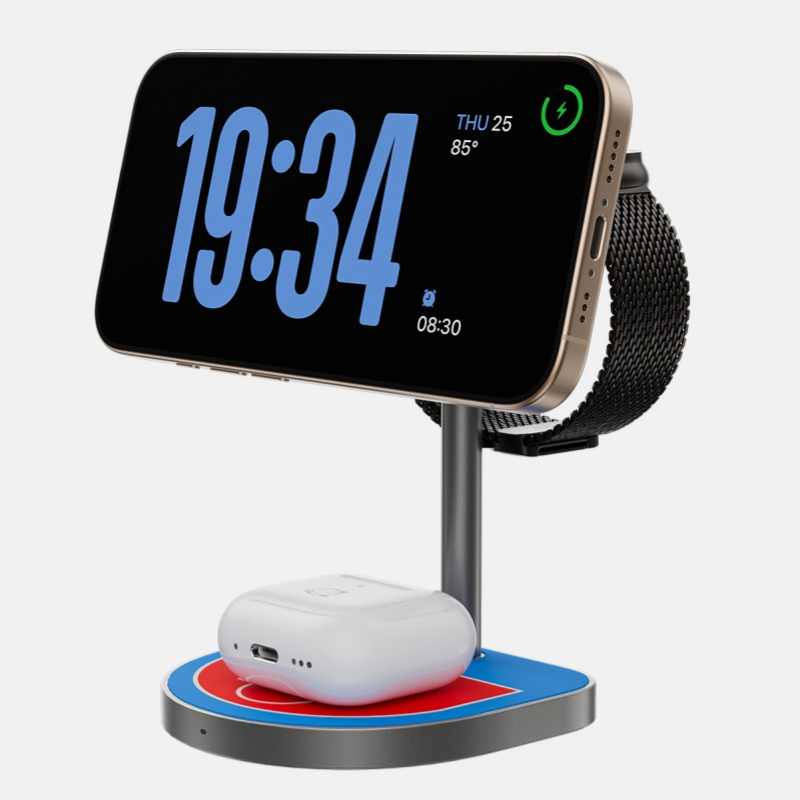 KUXIU X85 — Carregador Sem Fios Magnético 3 em 1 em Liga de Alumínio para iPhone, AirPods e Apple Watch