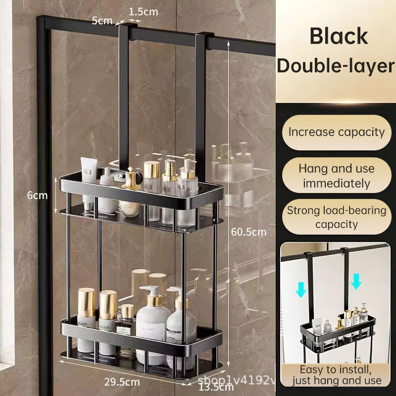 Organizador de Casa de Banho para Portas de Vidro – 2 Níveis, Sem Furos, Anti-Ferrugem