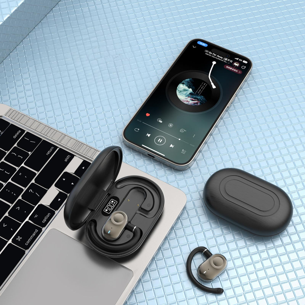 Auriculares OWS JM18 Bluetooth 5.4 | Condução de Ar | Rotação Duplo Eixo | 120h Standby | Preto