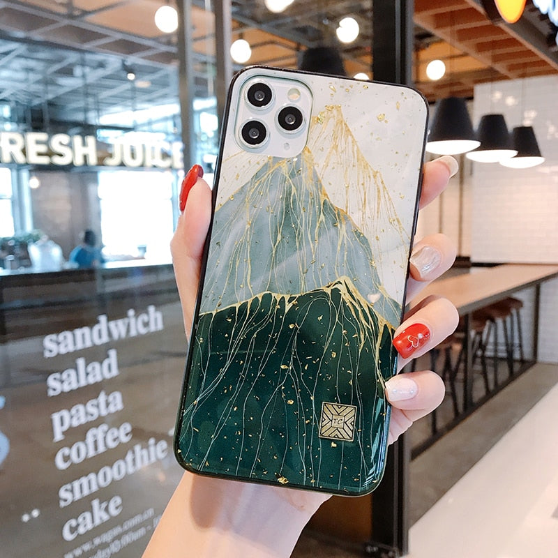 Capa de iPhone em Silicone com Mármore, Dourado e Glitter para iPhone 6 a 12 e SE 2020