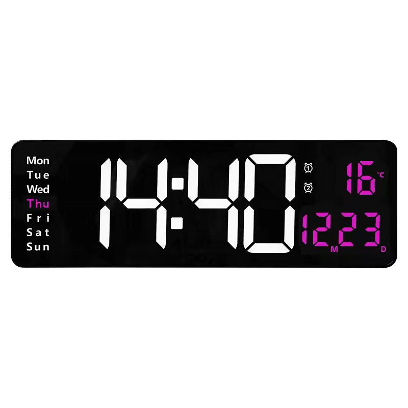 Relógio de Parede Digital LED Grande 13/16 Polegadas com Controlo Remoto, Temperatura, Data, Semana, Temporizador e Duplo Alarme