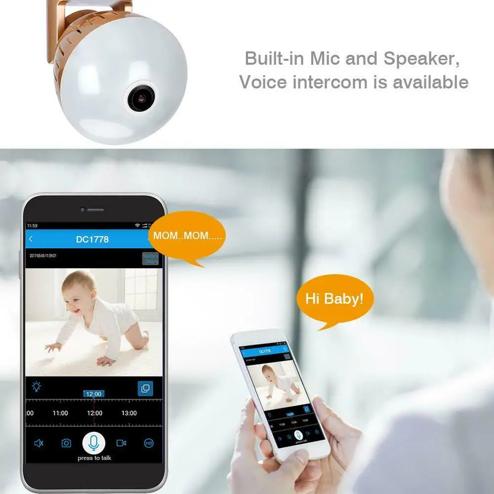Câmara de Vigilância WiFi 2MP em Lâmpada E27 — Panorâmica 360° HD para Interior