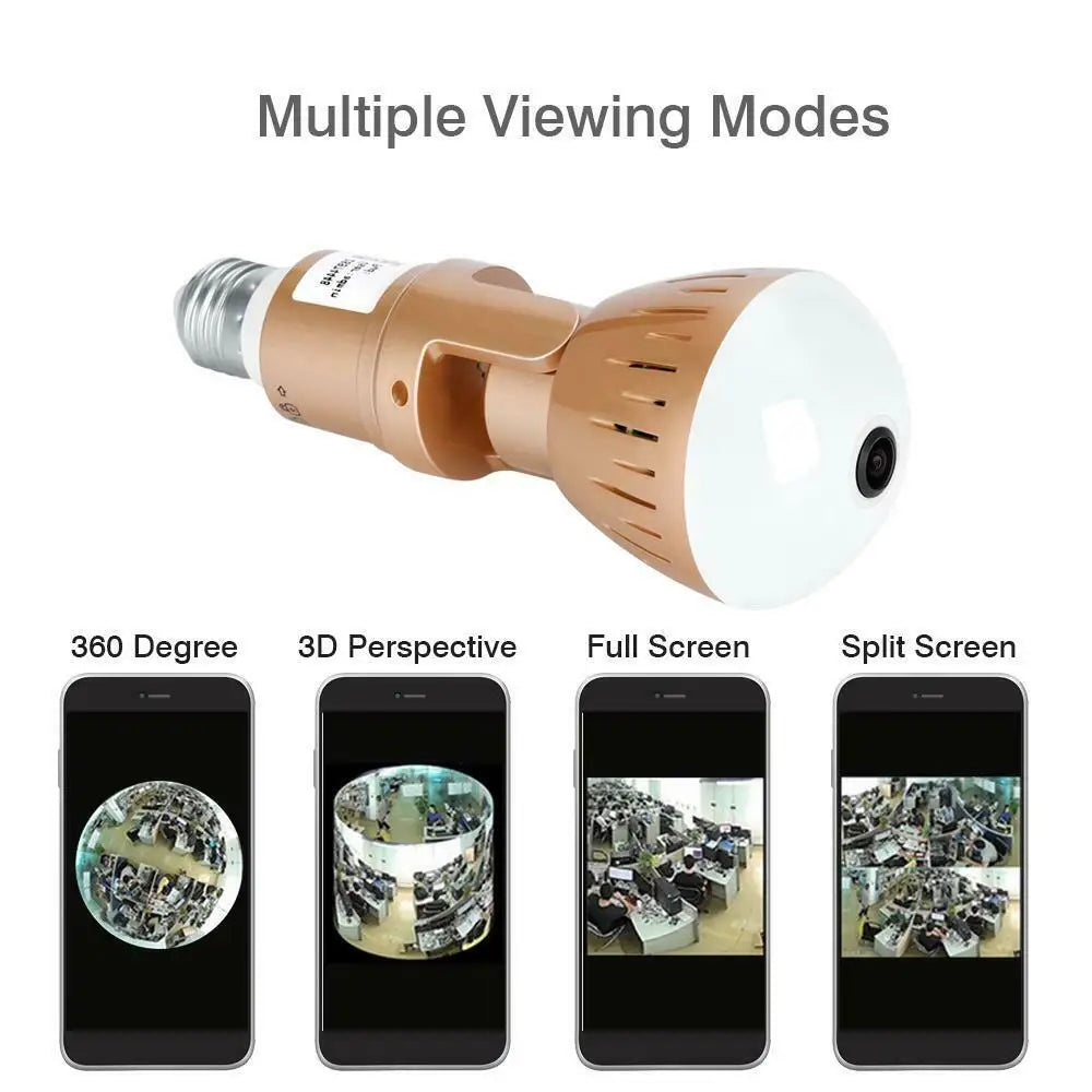 Câmara de Vigilância WiFi 2MP em Lâmpada E27 — Panorâmica 360° HD para Interior