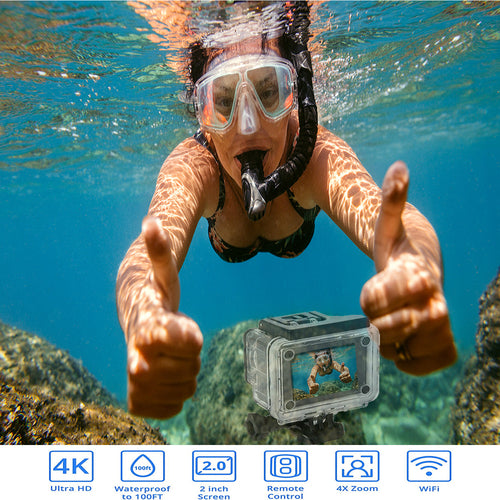 Câmara de Ação 4K Waterproof WiFi com Comando RF e Acessórios