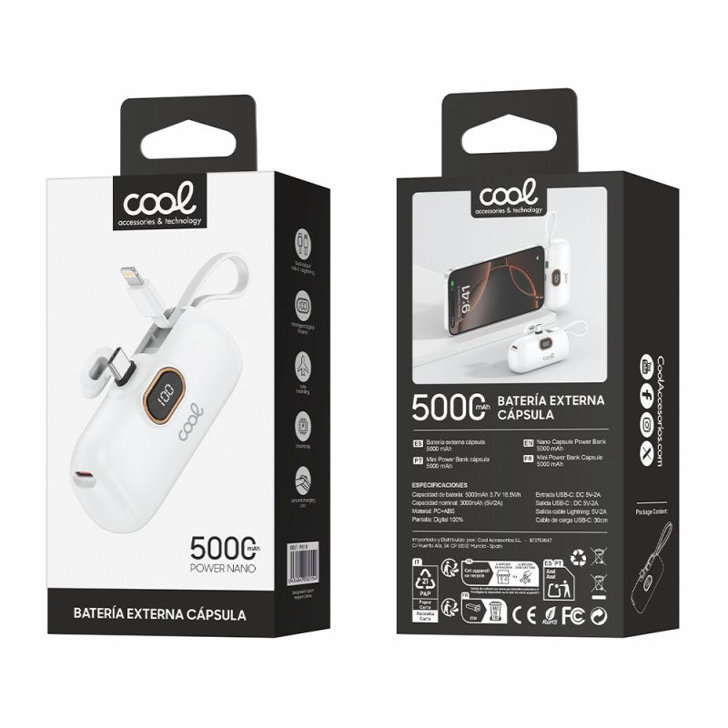 Bateria Externa Power Bank 5.000 mAh COOL Cápsula Blanco