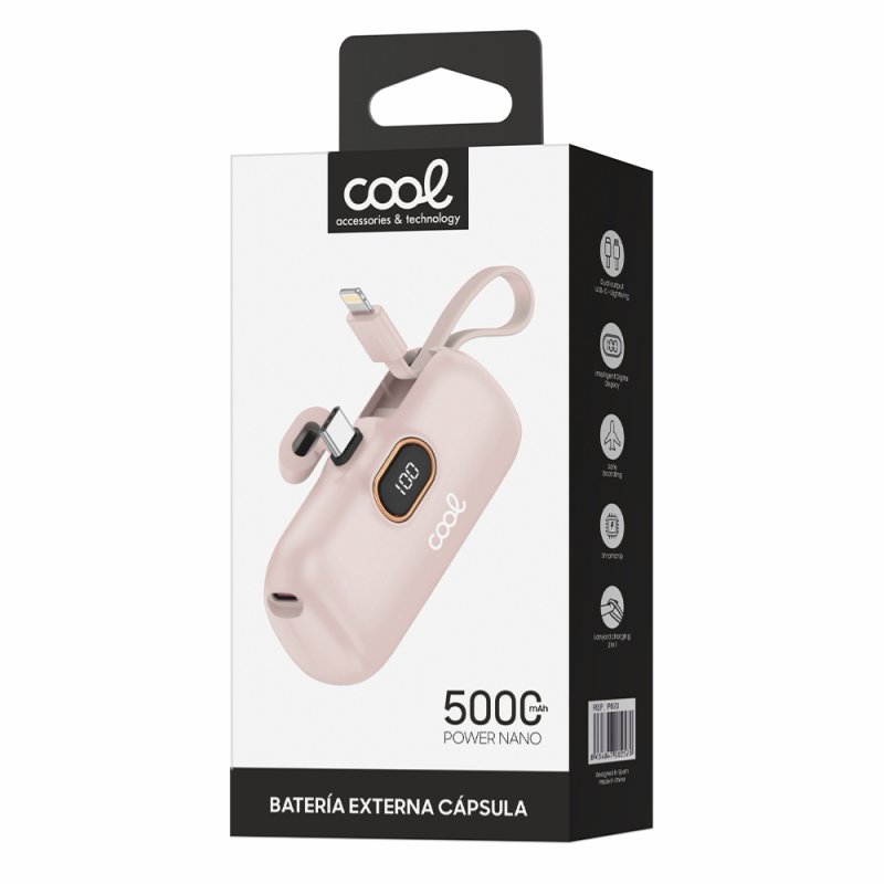 Bateria Externa Power Bank 5.000 mAh COOL Cápsula Rosa