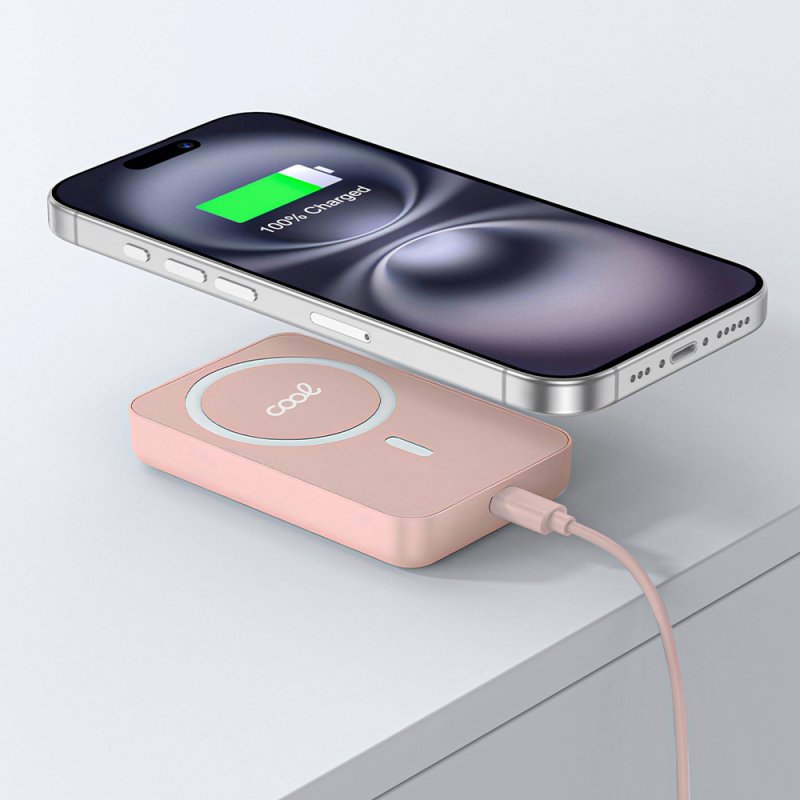 Bateria Externa Universal MAGNÉTICA Power Bank Qi 5000 mAh COOL Rosa