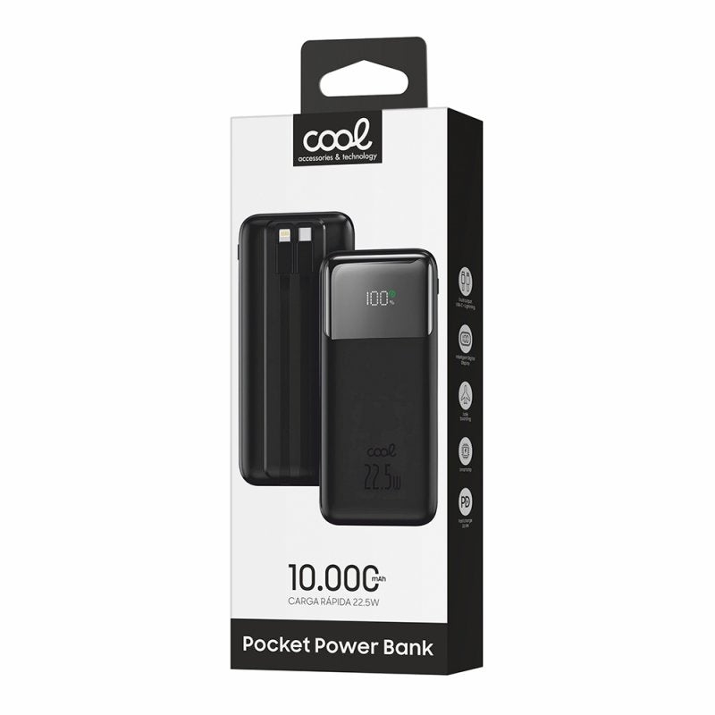 Batería Externa Universal Power Bank 10.000 mAh Carga Rápida 22.5W COOL Pocket Negro
