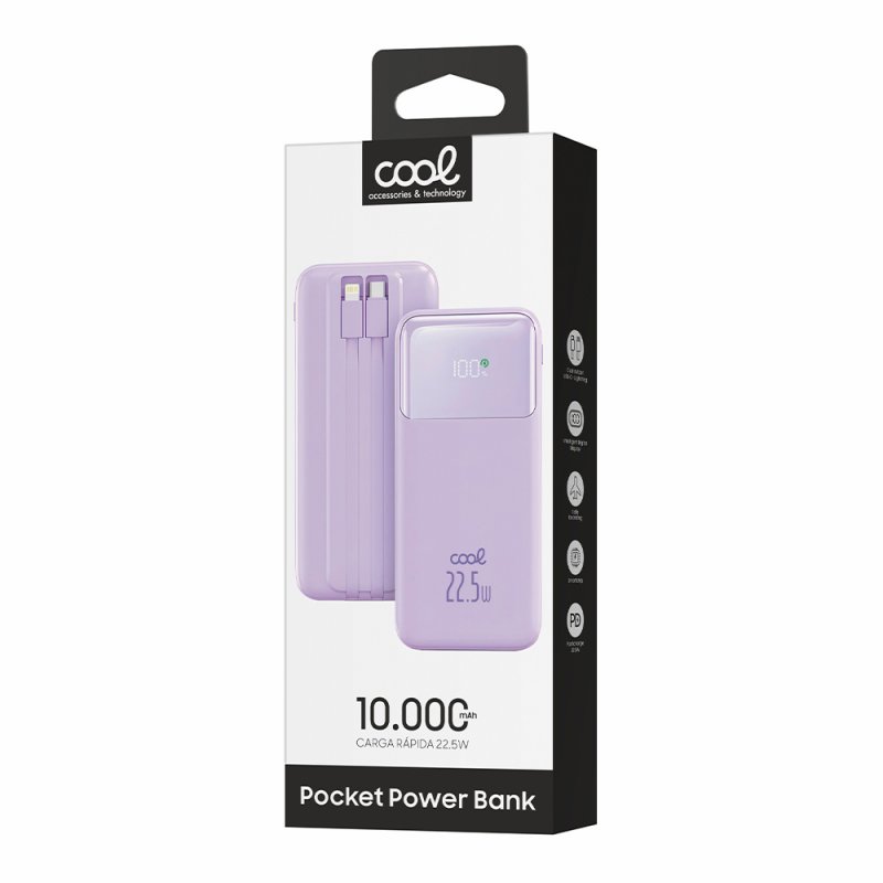 Batería Externa Universal Power Bank 10.000 mAh Carga Rápida 22.5W COOL Pocket Violeta