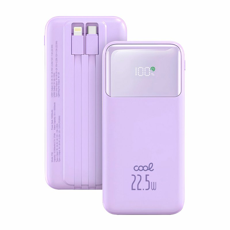 Batería Externa Universal Power Bank 10.000 mAh Carga Rápida 22.5W COOL Pocket Violeta