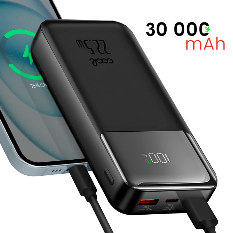 Bateria Externa Universal Power Bank Carga Rápida 22.5W 30.000 mAh (Tipo-C / Lightning) COOL Negro