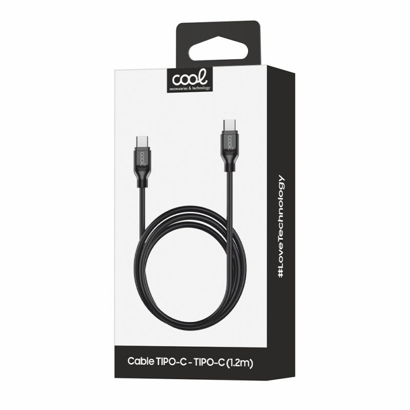 Cable USB Compatible COOL Universal TIPO-C a TIPO-C (1.2 metros) Negro 3 Amp