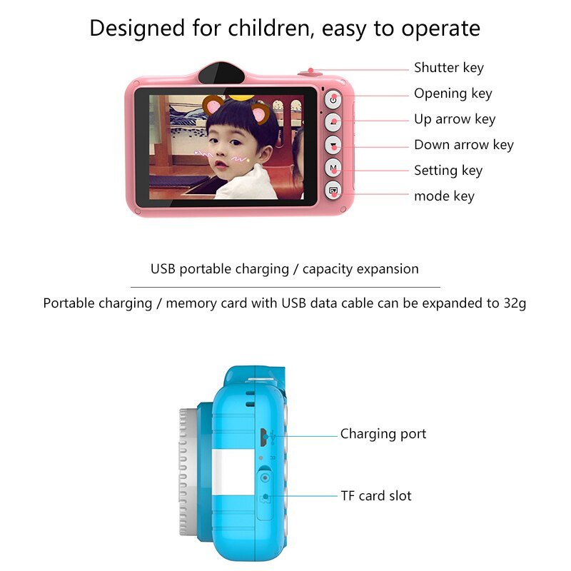 Câmara digital infantil com design de desenho animado, 12 MP e vídeo 1080P - Telejacob Shop