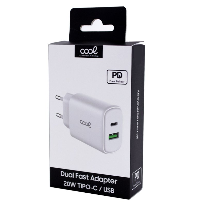 Cargador Red Universal Fast Adapt. (PD) Dual USB-A / USB-C COOL (20W) Blanco