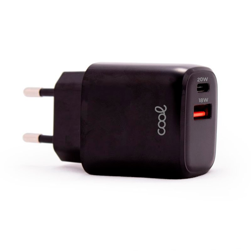 Cargador Red Universal Fast Adapt. (PD) Dual USB-A / USB-C COOL (20W) Negro