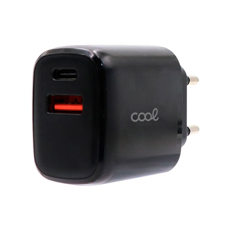 Cargador Red Universal Fast Adapt. (PD) Dual USB-A / USB-C COOL (20W) Negro