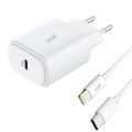 Cargador Red Universal Fast Adapt. (PD) Tipo-C COOL (25W) Blanco + Cable Tipo-C a Lightning