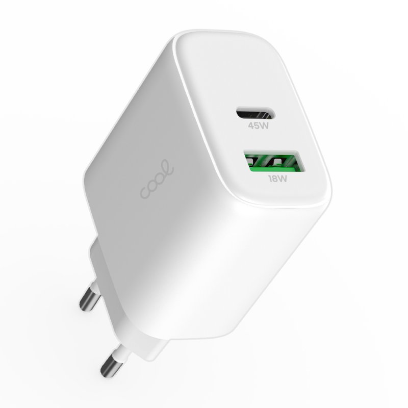 Cargador Red Universal Ultra Fast Dual (PD) Tipo-C + USB COOL (45W) GaN Blanco