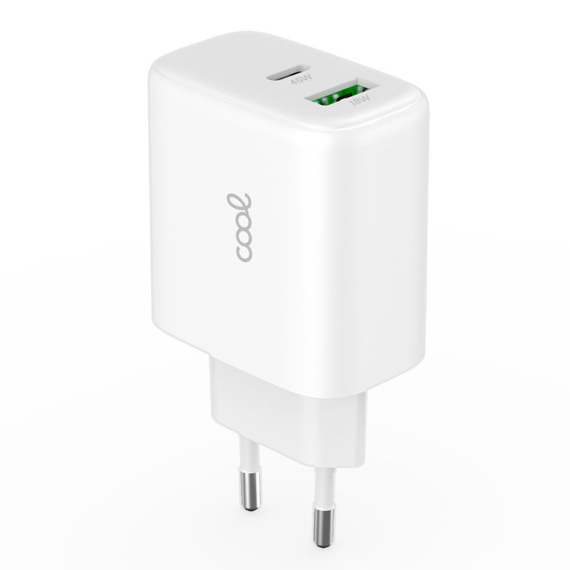 Cargador Red Universal Ultra Fast Dual (PD) Tipo-C + USB COOL (45W) GaN Blanco