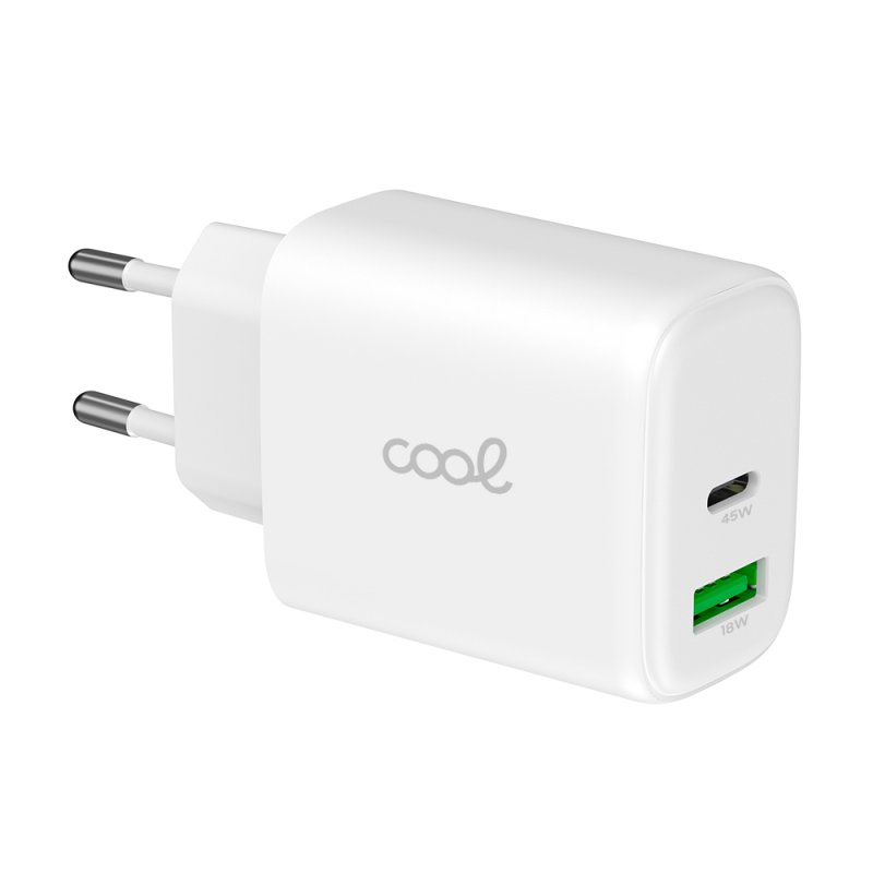 Cargador Red Universal Ultra Fast Dual (PD) Tipo-C + USB COOL (45W) GaN Blanco