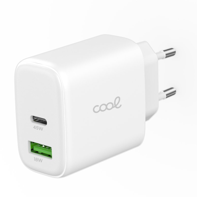 Cargador Red Universal Ultra Fast Dual (PD) Tipo-C + USB COOL (45W) GaN Blanco