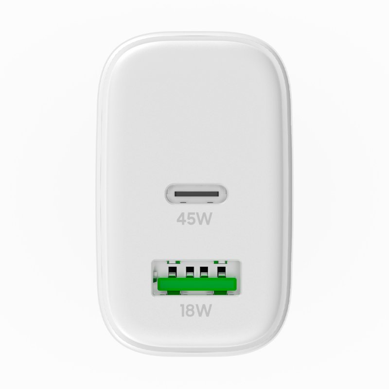 Cargador Red Universal Ultra Fast Dual (PD) Tipo-C + USB COOL (45W) GaN Blanco