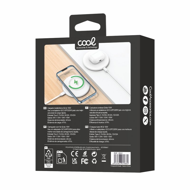 Dock Base Cargador Smartphones Inalámbrico Qi Universal COOL Negro
