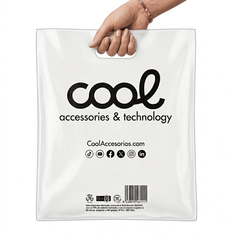 Pack 100 Bolsas Plástico Blancas 70% Reciclado COOL Grandes (51 x 40 cm)