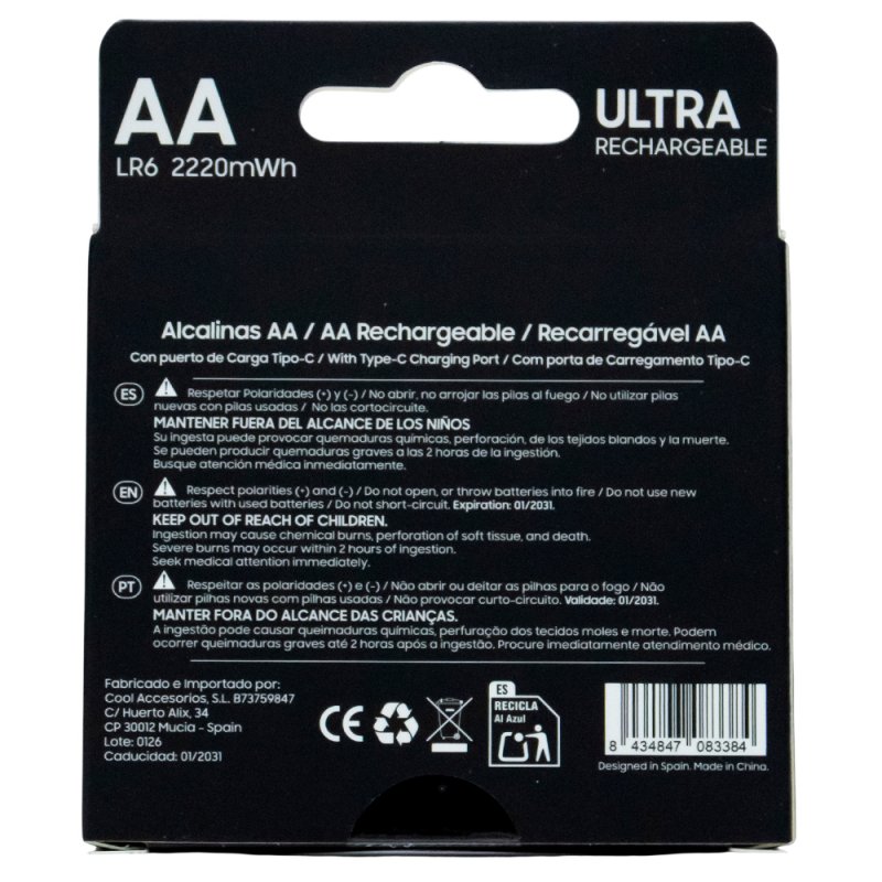 Pilas Alcalinas Recargables TIPO-C AA LR6 COOL (Pack 4 uds)