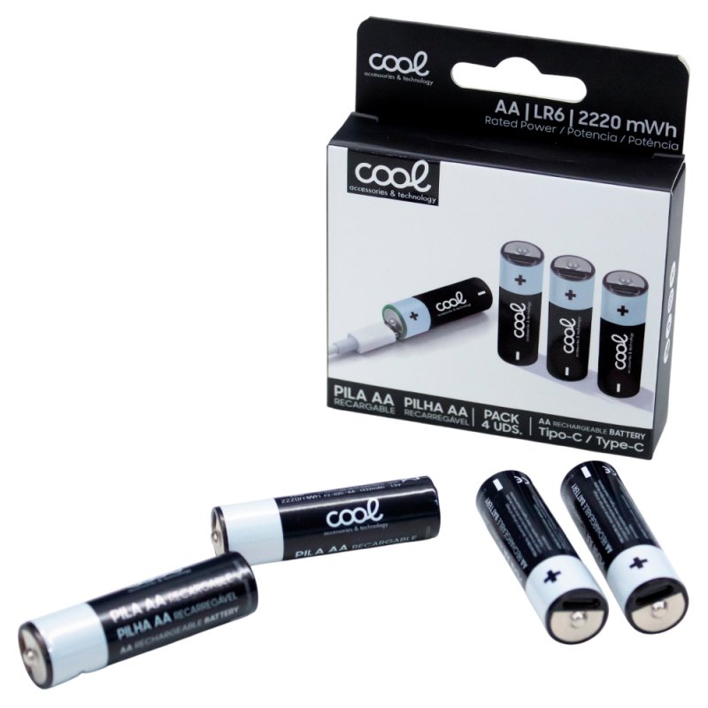 Pilas Alcalinas Recargables TIPO-C AA LR6 COOL (Pack 4 uds)