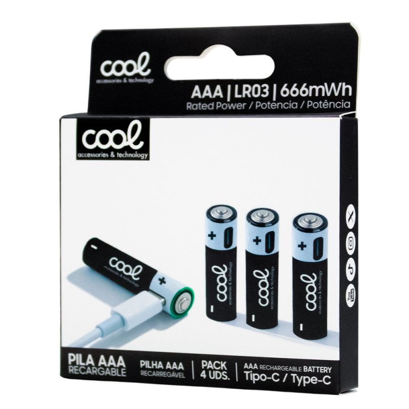 Pilas Alcalinas Recargables TIPO-C AAA LR03 COOL (Pack 4 uds)