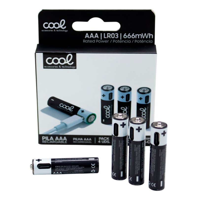 Pilas Alcalinas Recargables TIPO-C AAA LR03 COOL (Pack 4 uds)