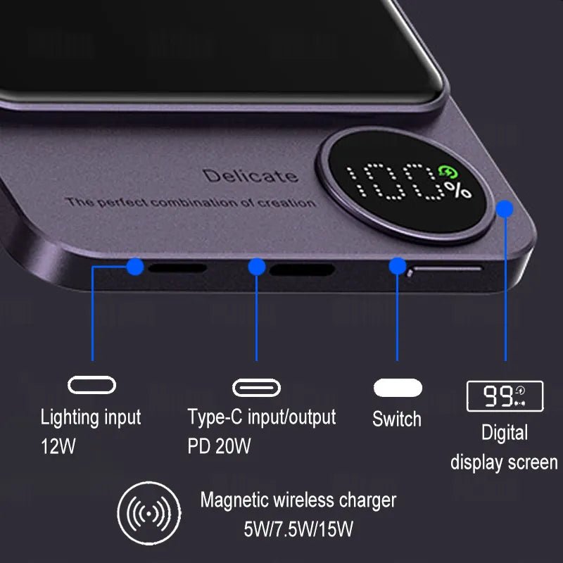 Powerbank Magnético MagSafe 5000/10000mAh — Carregamento Sem Fios 15W e PD20W para iPhone 13/14/15 - Telejacob Shop