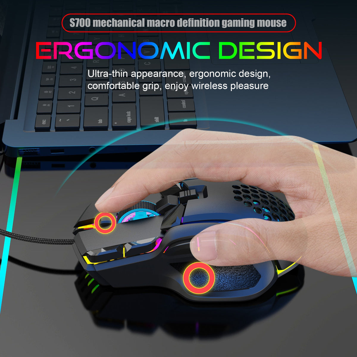 Rato Gaming S700 com Macros, Iluminação RGB e DPI Ajustável até 12 800 - Telejacob Shop