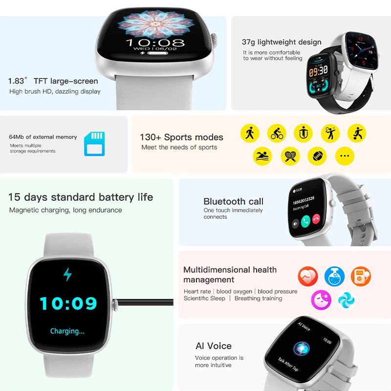 Smartwatch COOL Border Silicona Gris (Llamadas, Salud, Deporte)
