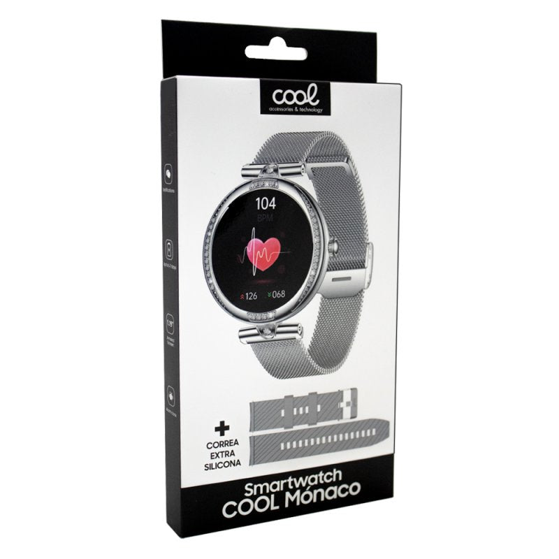 Smartwatch Pantalla Amoled COOL Mónaco + 2 Correas (Llamadas, Salud) Plateado