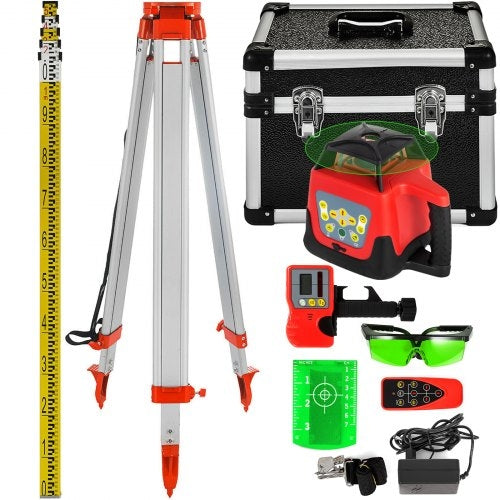Green Rotary Laser Level Kit with Adjustable Tripod and 5M Staff, 500M