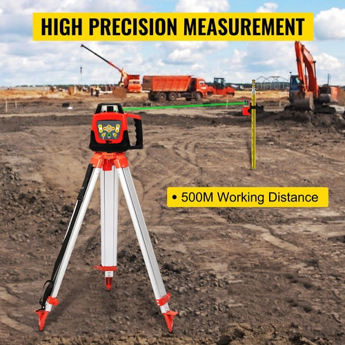 Green Rotary Laser Level Kit with Adjustable Tripod and 5M Staff, 500M