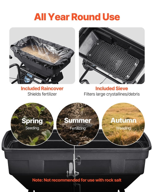 Tow Behind Broadcast Spreader, 130LBS Capacity, Tow/Push Garden