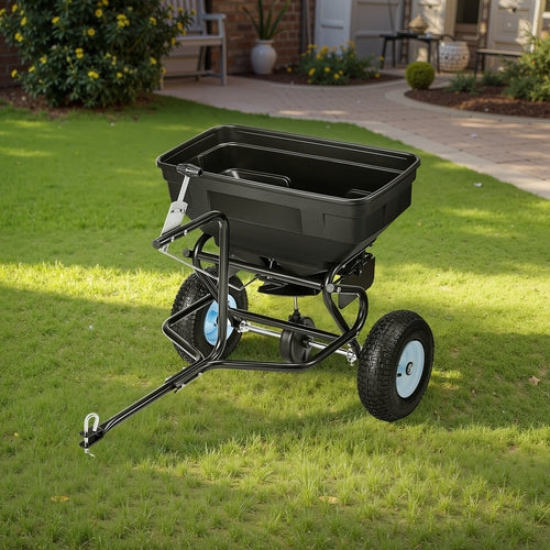 Tow Behind Broadcast Spreader, 130LBS Capacity, Tow/Push Garden
